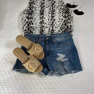 Harve benard boutique animal print black white cheetah button back silk blouse s